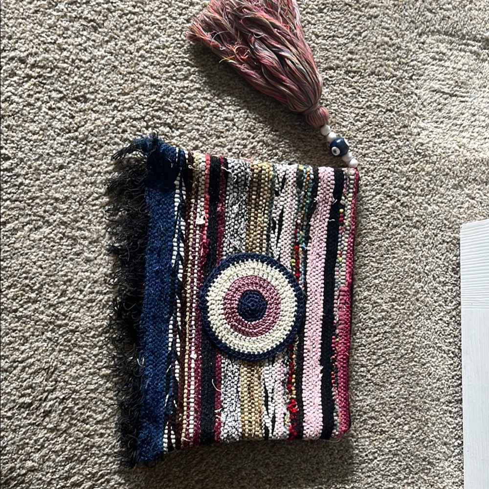 Bohemian Multicolor Woven Clutch with Tassel